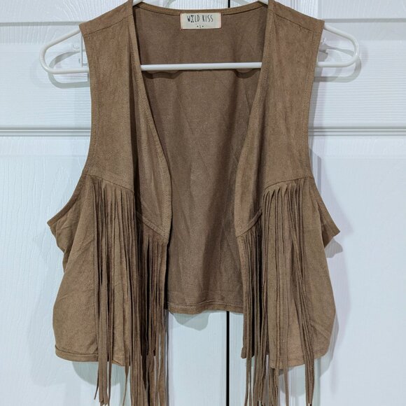 Wild Kiss Women's Fringe Vest, Size Large, Tan - Picture 2 of 12